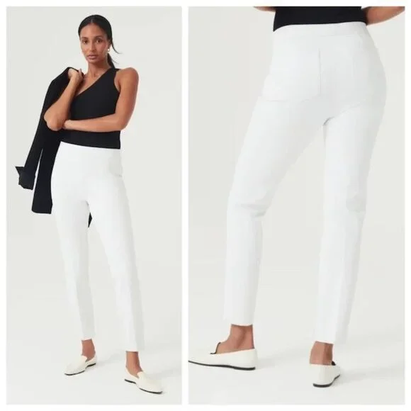 NWT Spanx On-The-Go Slim Straight Pant Classic White, Size Extra Small Tall - Picture 1 of 8